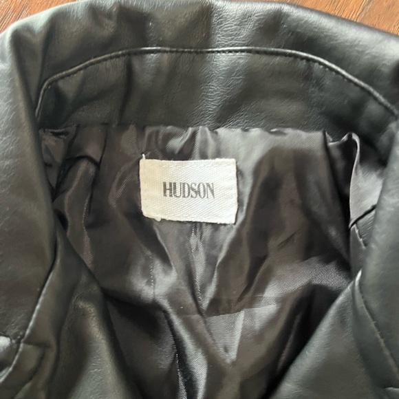 Hudson Black Faux Leather Bomber Jacket with Red Stripes-Size 24 months - Picture 2 of 9